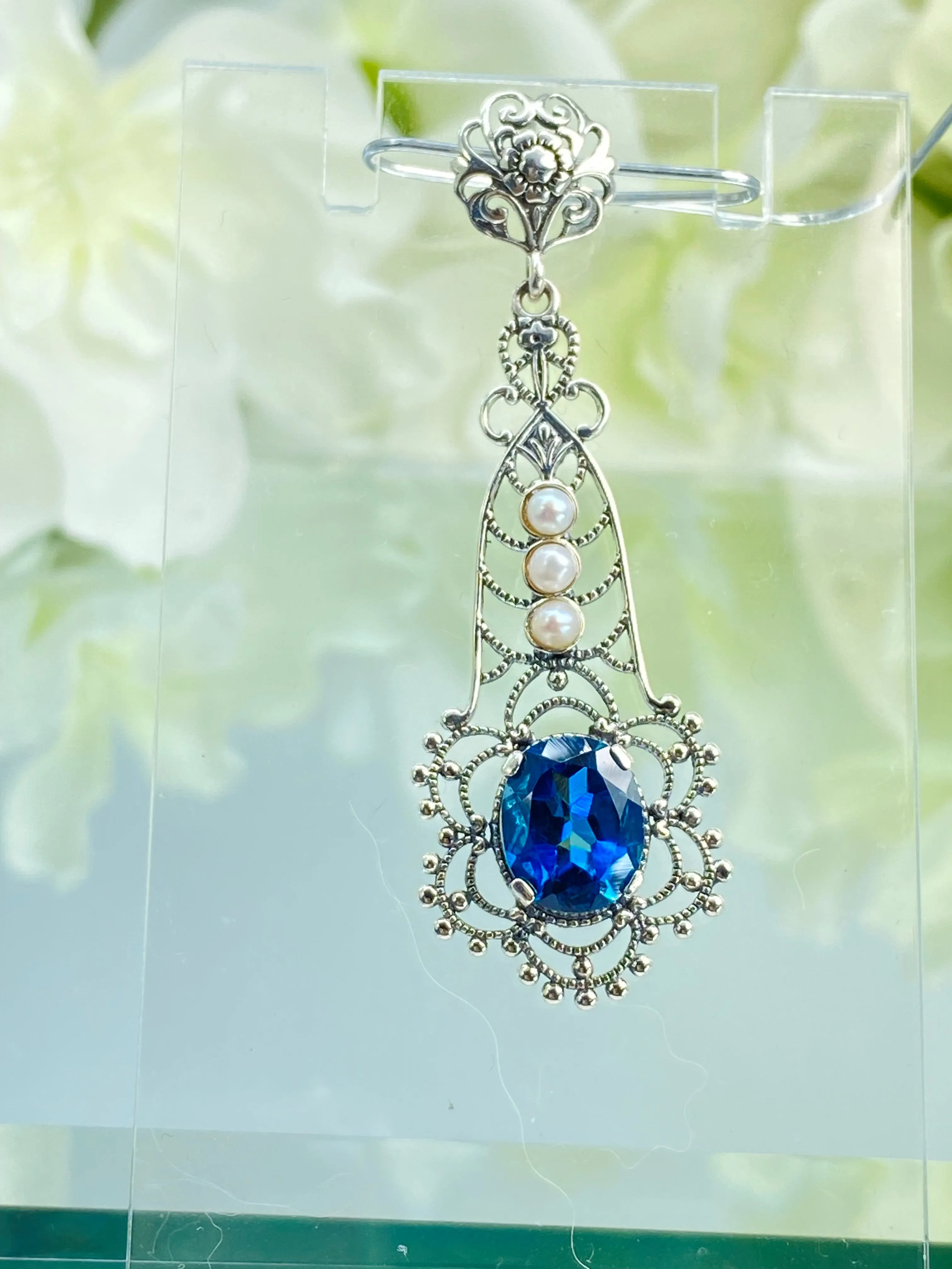 Natural Topaz Pendant, Natural London Blue Lavaliere Necklace #P17 - Ready to Ship
