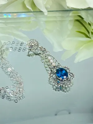Natural Topaz Pendant, Natural London Blue Lavaliere Necklace #P17 - Ready to Ship