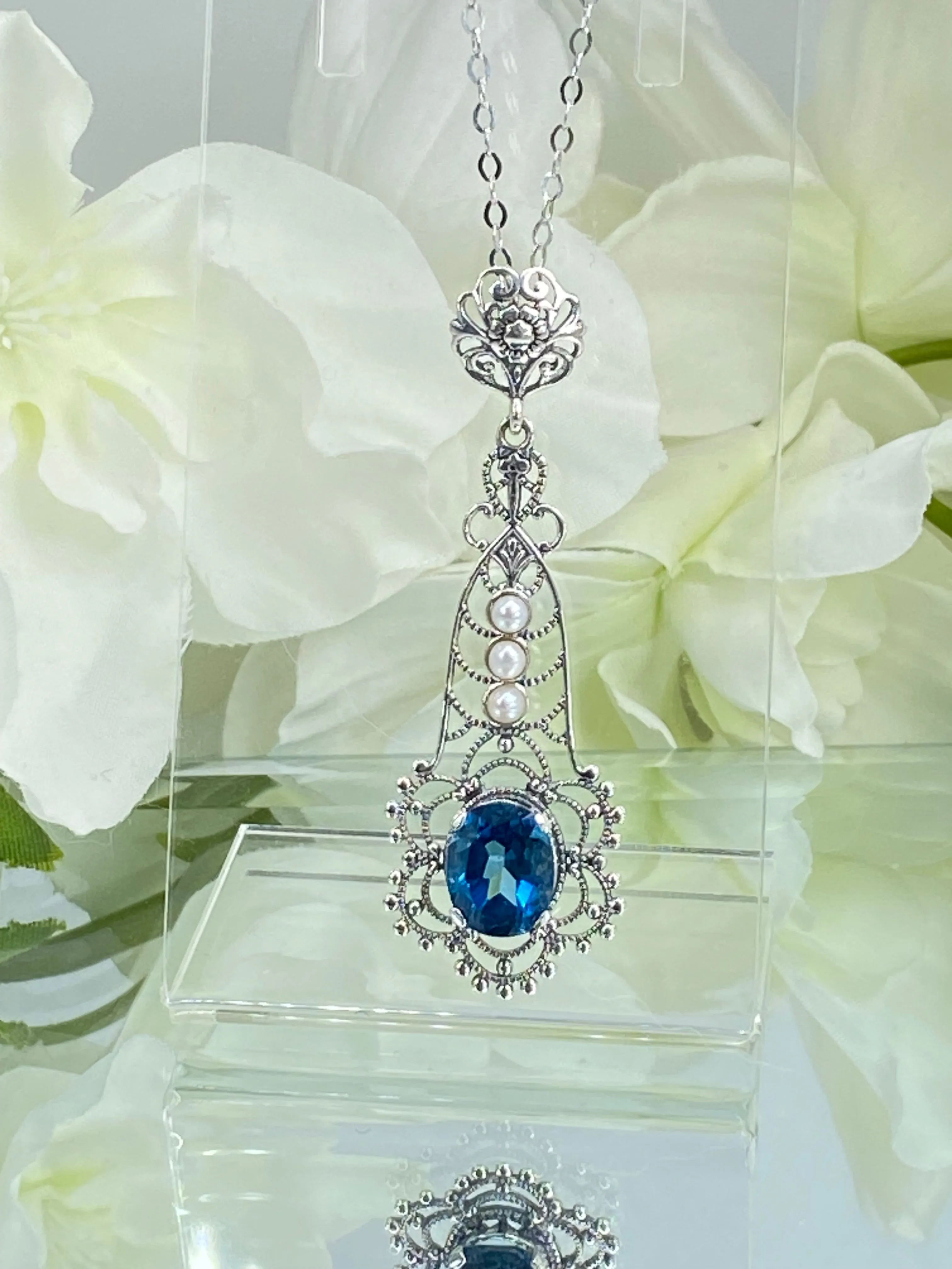 Natural Topaz Pendant, Natural London Blue Lavaliere Necklace #P17 - Ready to Ship