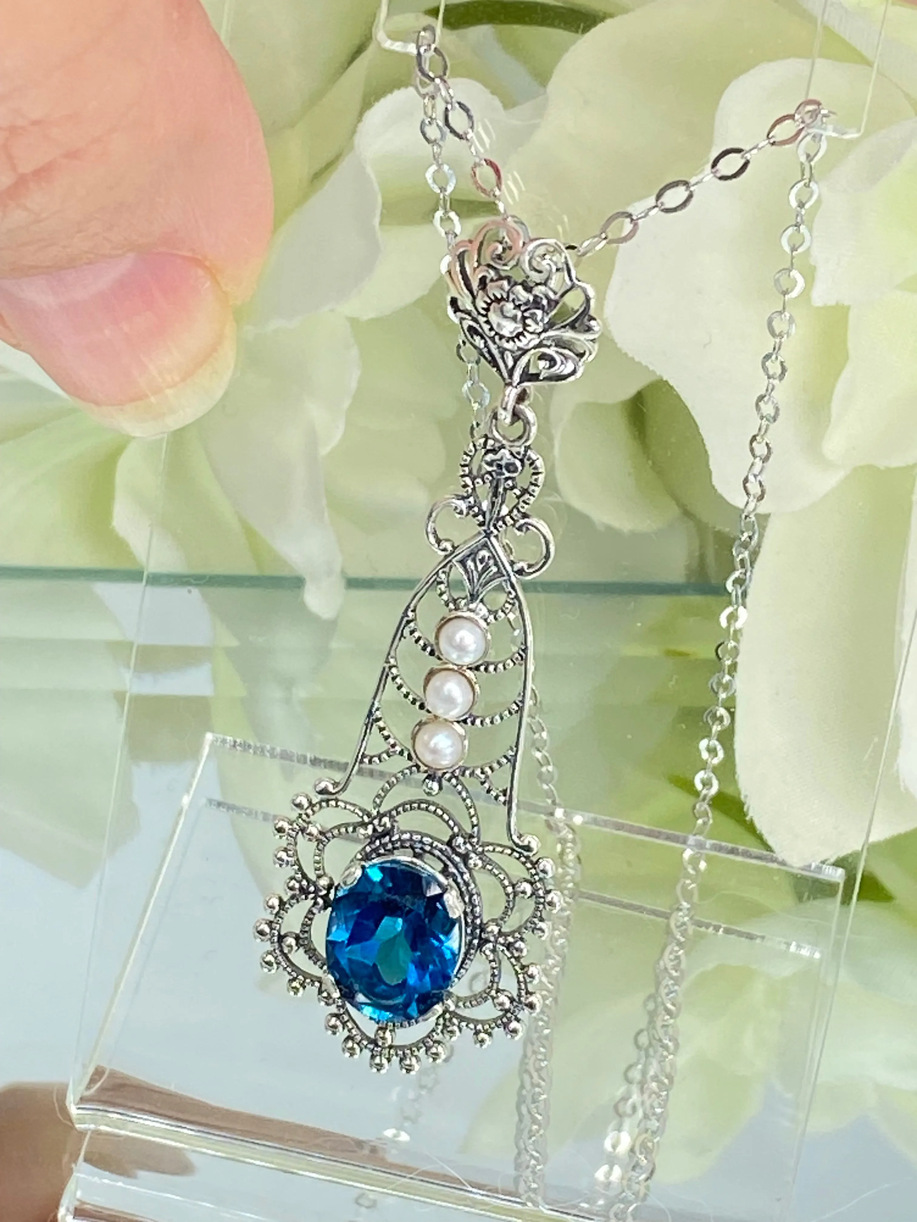 Natural Topaz Pendant, Natural London Blue Lavaliere Necklace #P17 - Ready to Ship