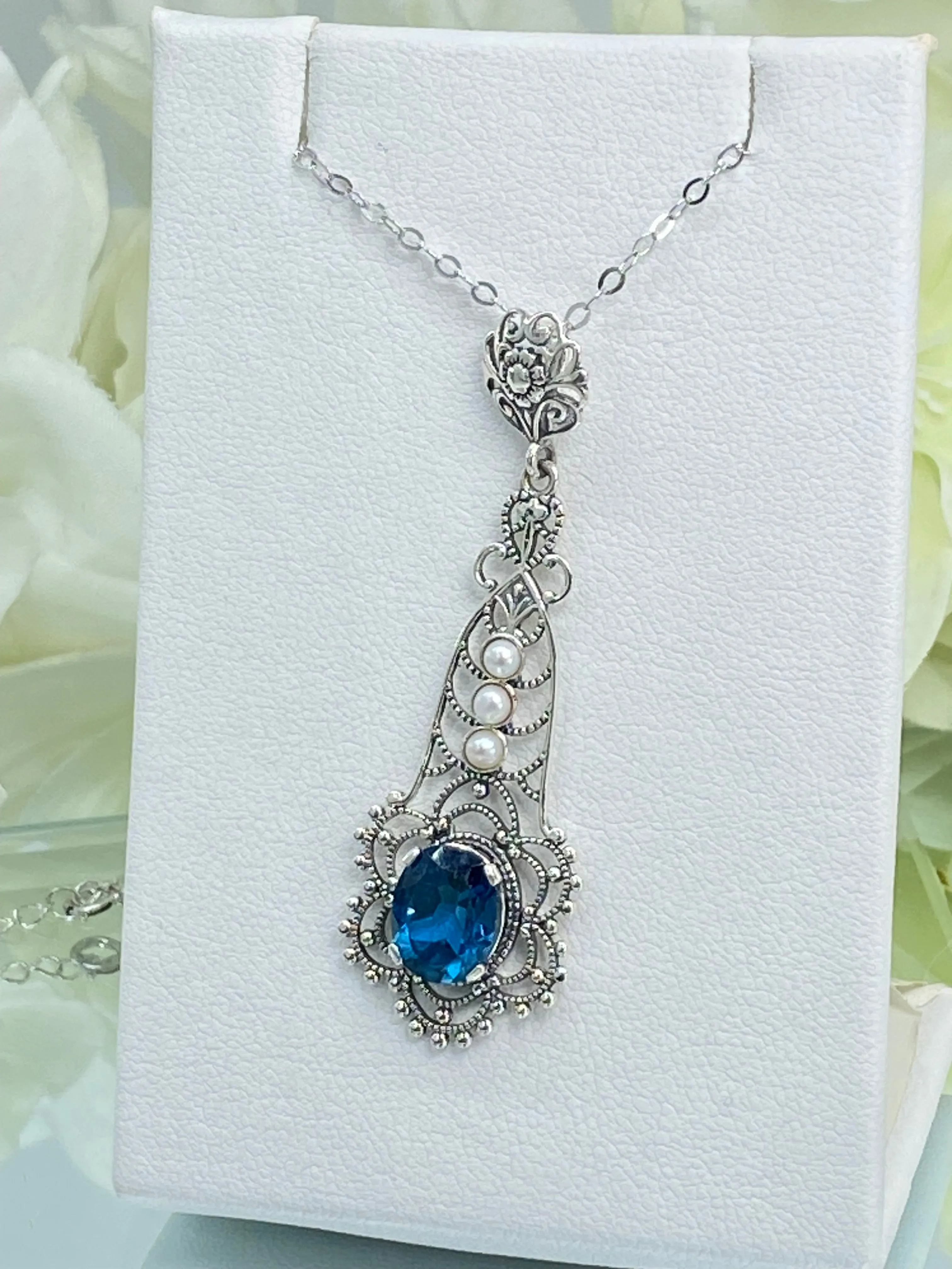 Natural Topaz Pendant, Natural London Blue Lavaliere Necklace #P17 - Ready to Ship