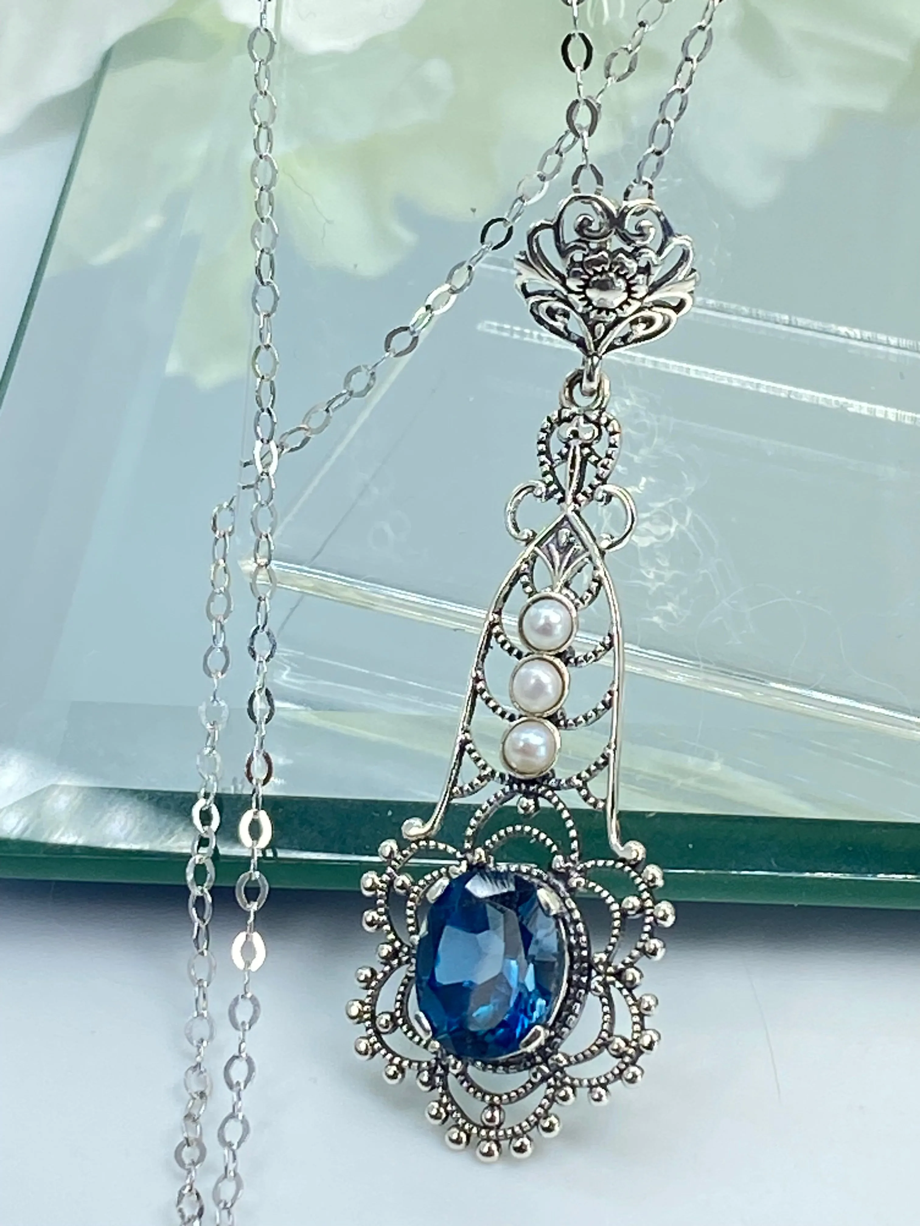 Natural Topaz Pendant, Natural London Blue Lavaliere Necklace #P17 - Ready to Ship