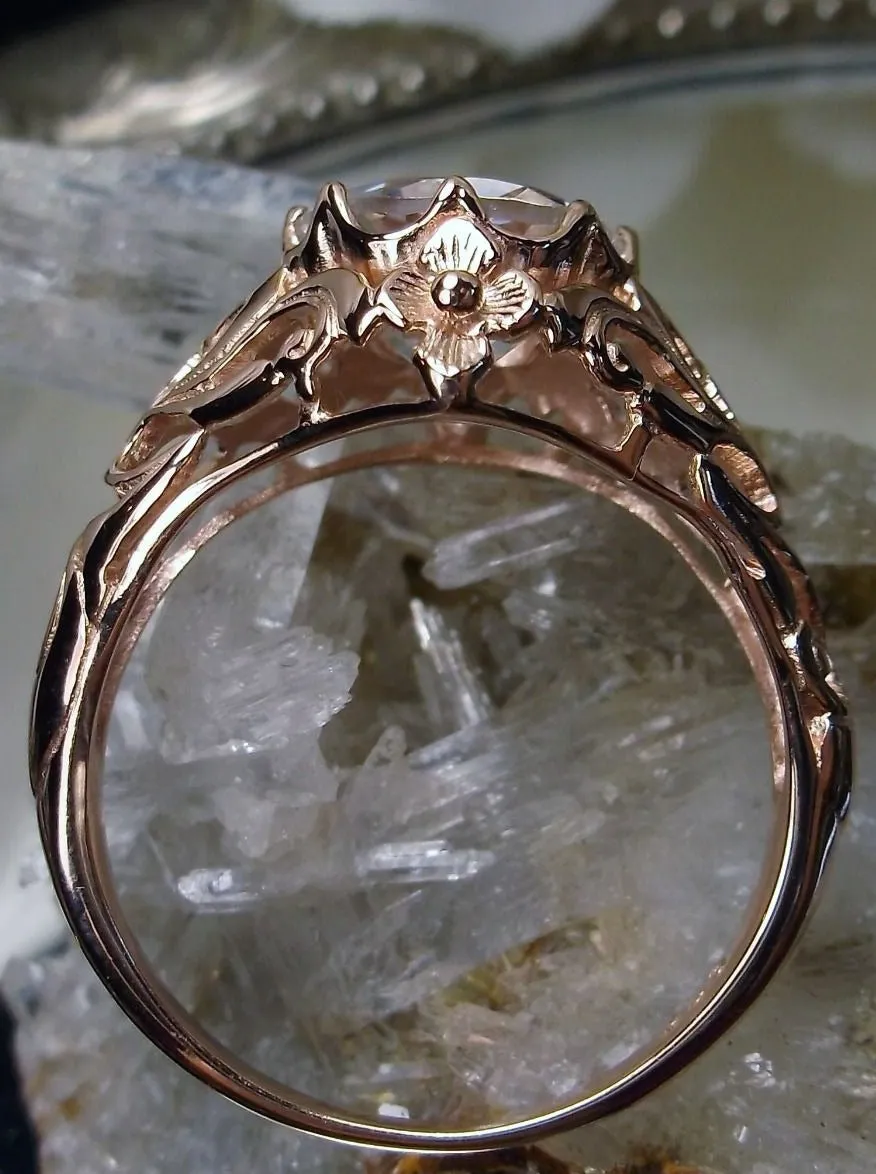 Natural White Topaz Ring, Rose Gold plated Daisy Victorian Jewelry #D66