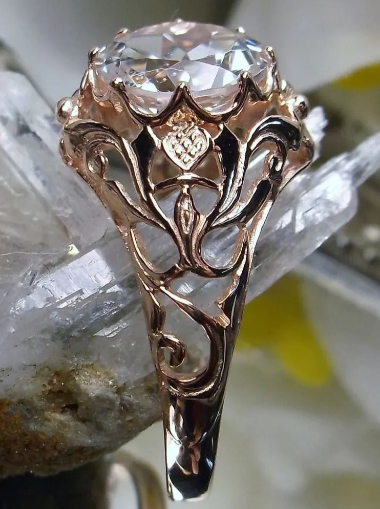 Natural White Topaz Ring, Rose Gold plated Daisy Victorian Jewelry #D66