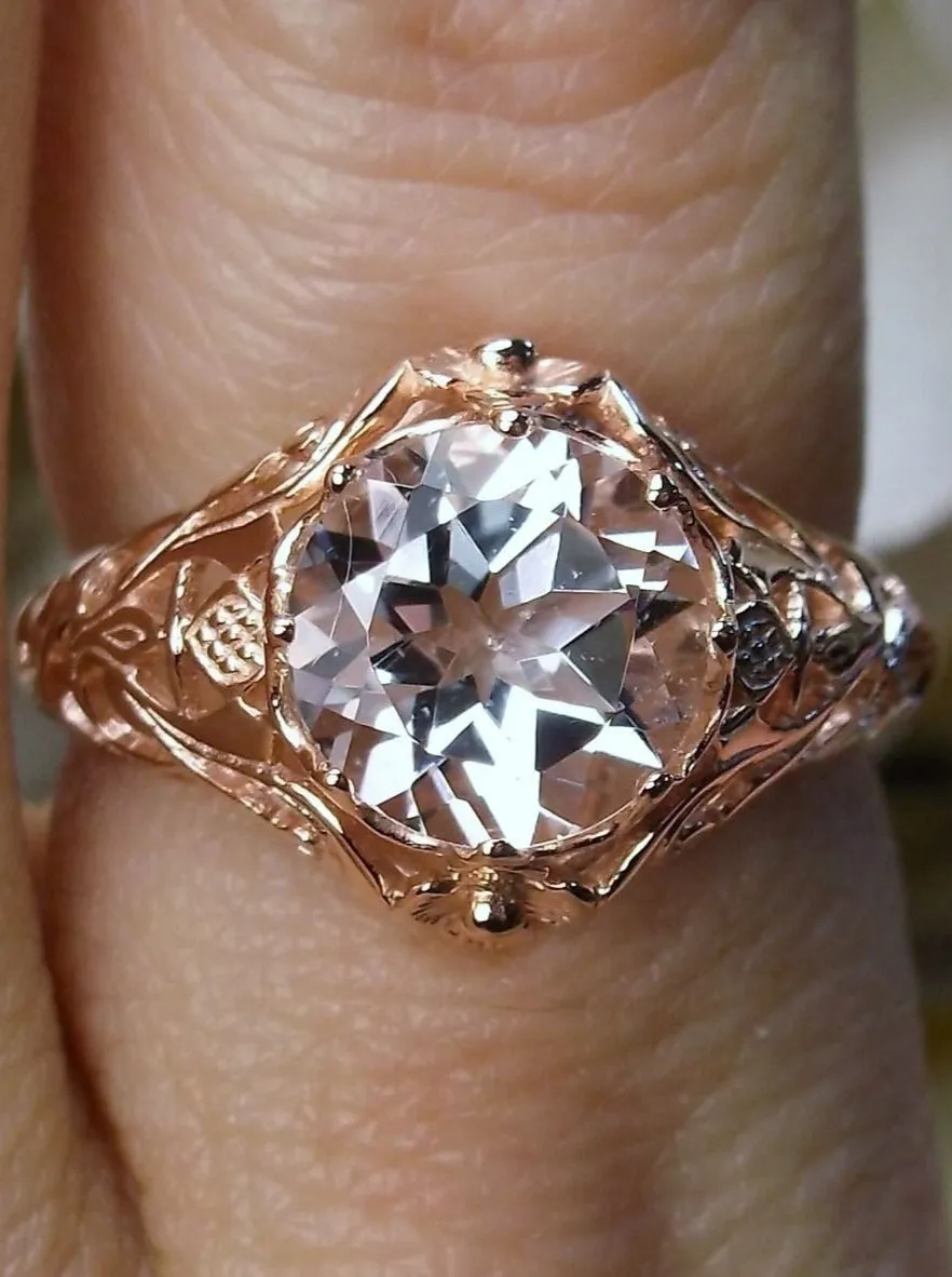 Natural White Topaz Ring, Rose Gold plated Daisy Victorian Jewelry #D66
