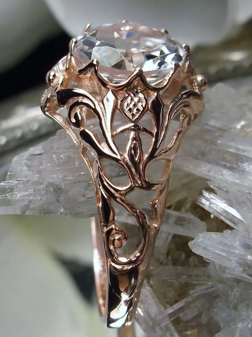 Natural White Topaz Ring, Rose Gold plated Daisy Victorian Jewelry #D66