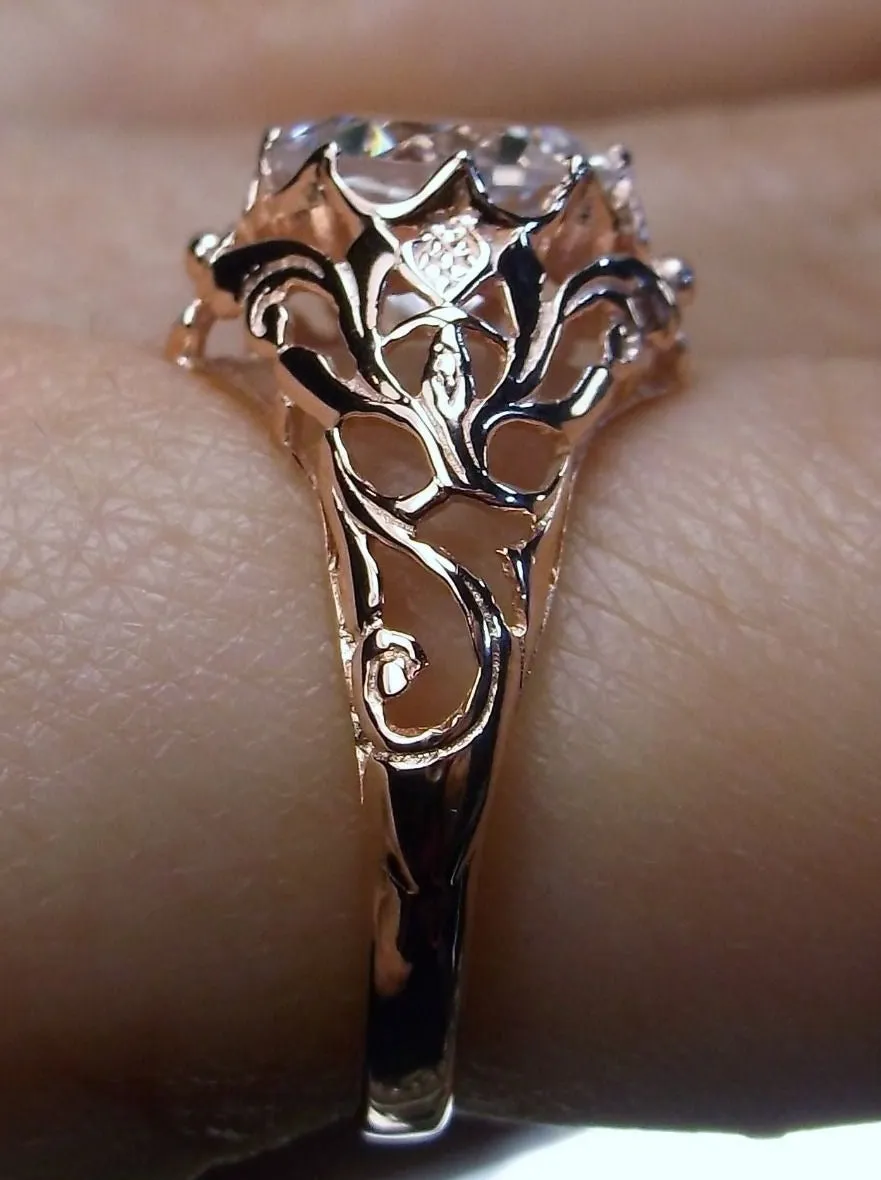 Natural White Topaz Ring, Rose Gold plated Daisy Victorian Jewelry #D66