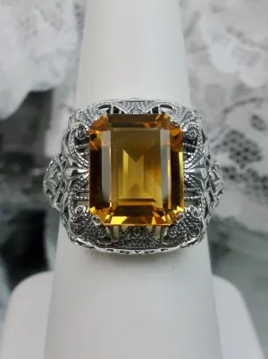 Natural Yellow Citrine Ring, Intricate Victorian Jewelry #D149