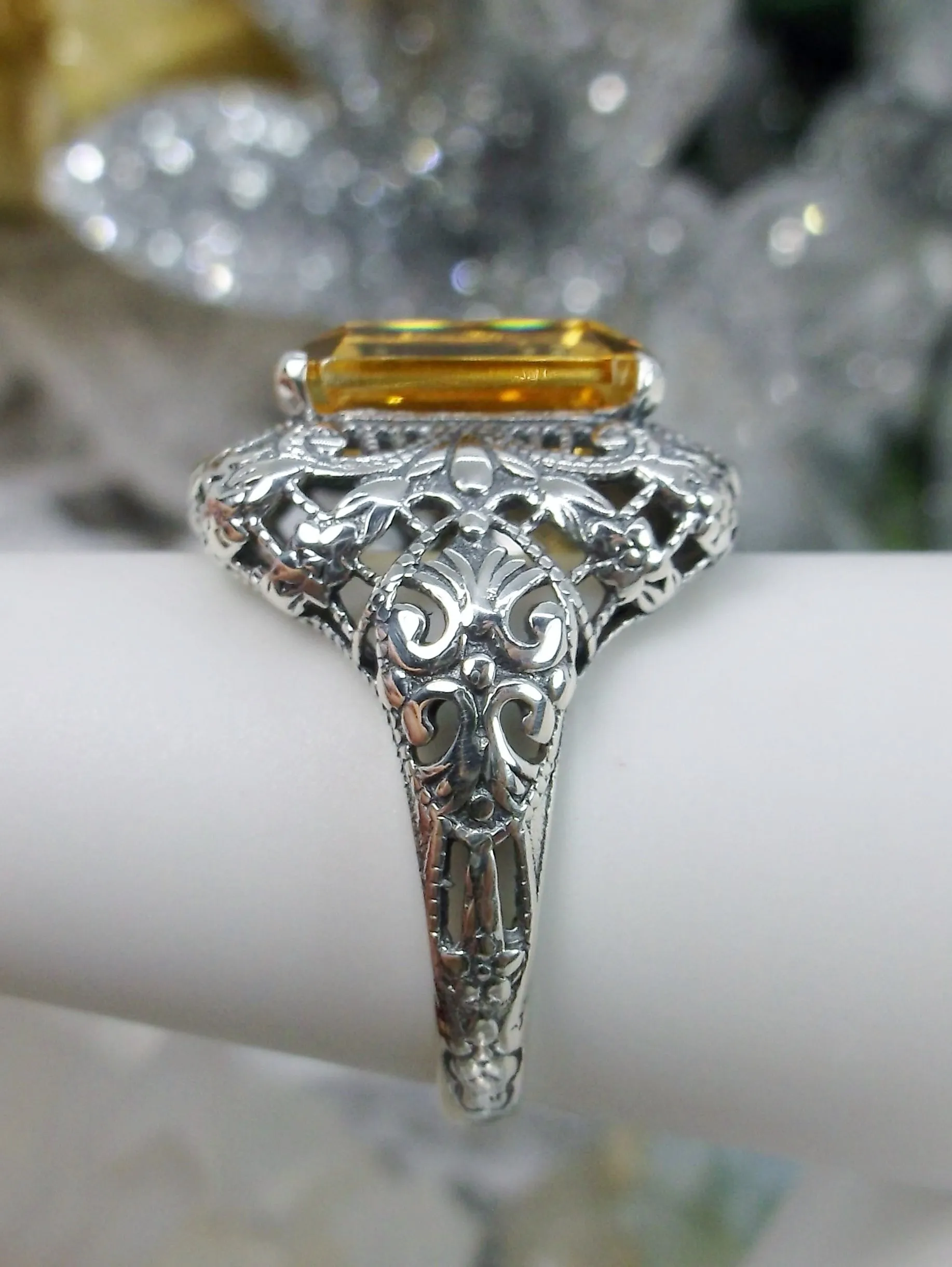 Natural Yellow Citrine Ring, Intricate Victorian Jewelry #D149