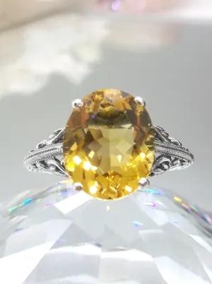 Natural Yellow Citrine Ring, Swan Filigree, Art Deco Jewelry #D190