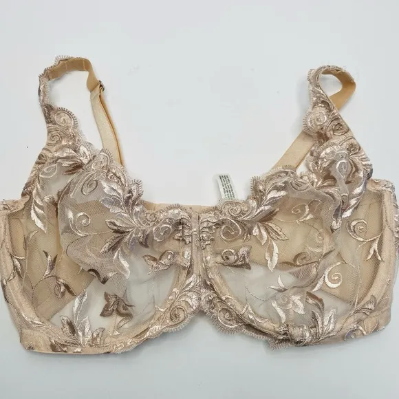 NWOT Soma Sensuous Lace embroidered Unlined Underwire bra Champagne Size…