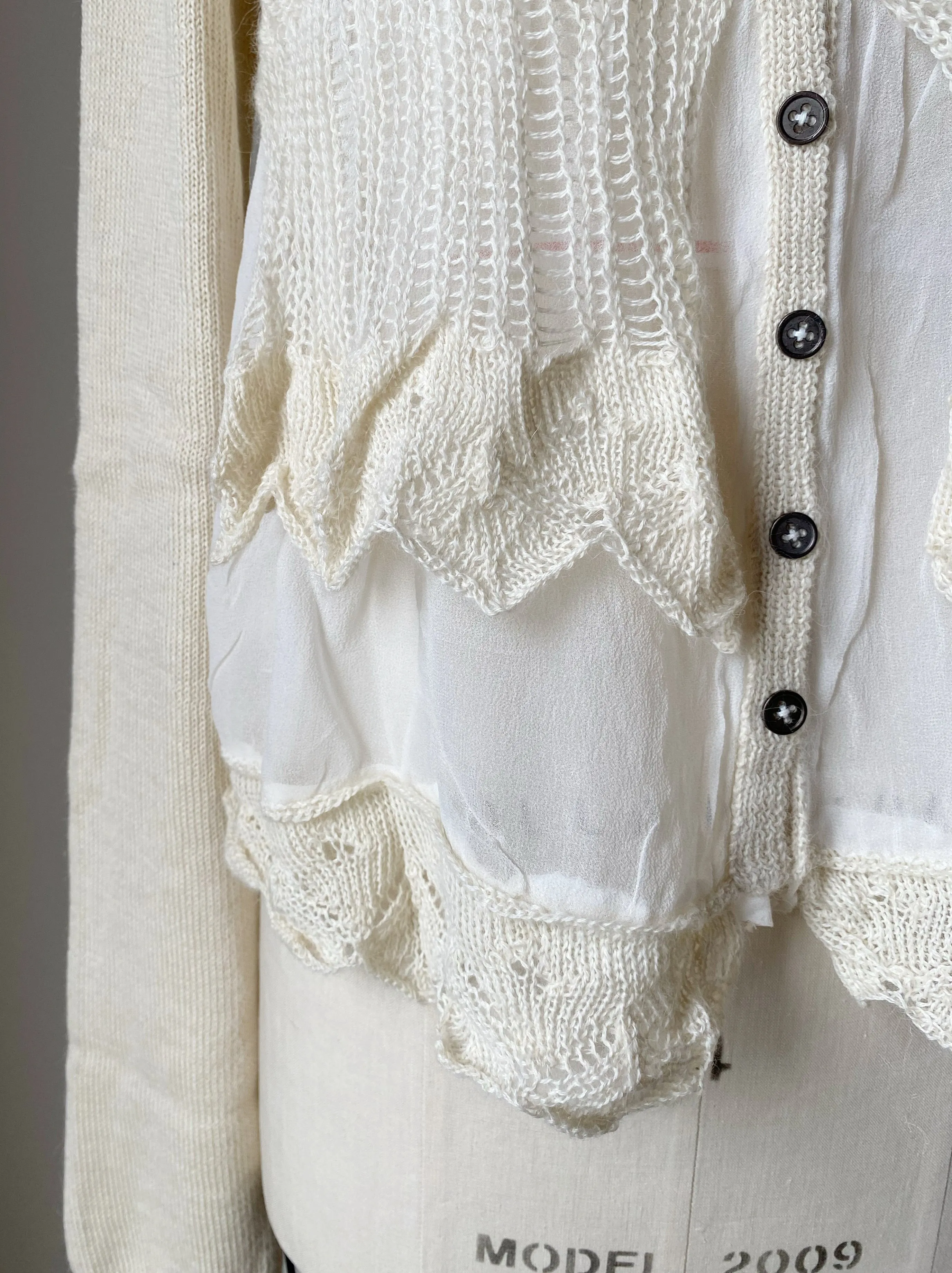 off white grafted alpaca and chiffon victorian cardigan