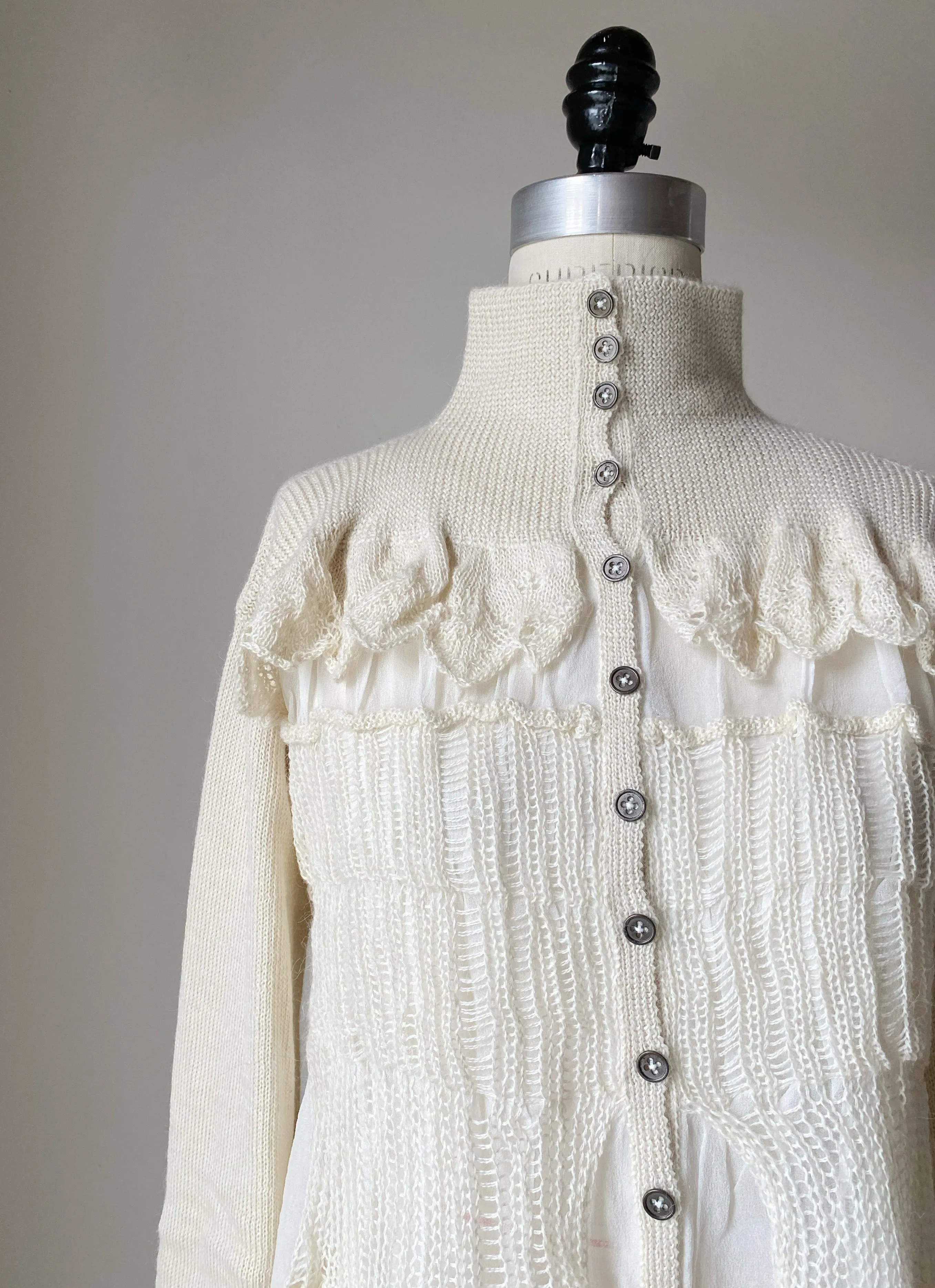 off white grafted alpaca and chiffon victorian cardigan