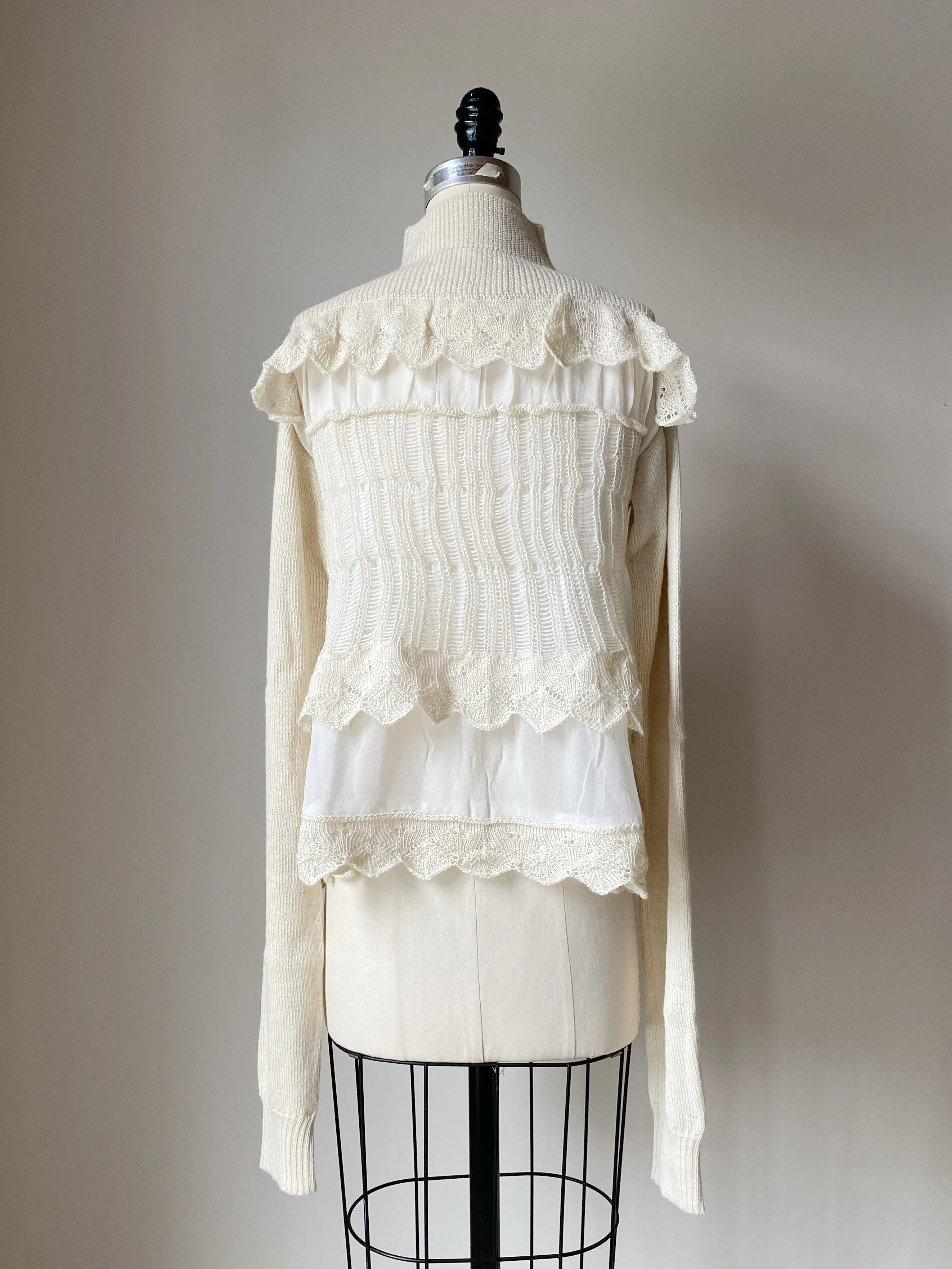 off white grafted alpaca and chiffon victorian cardigan