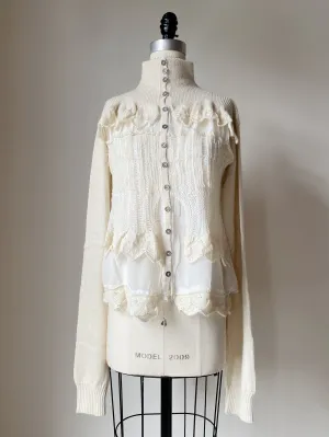 off white grafted alpaca and chiffon victorian cardigan