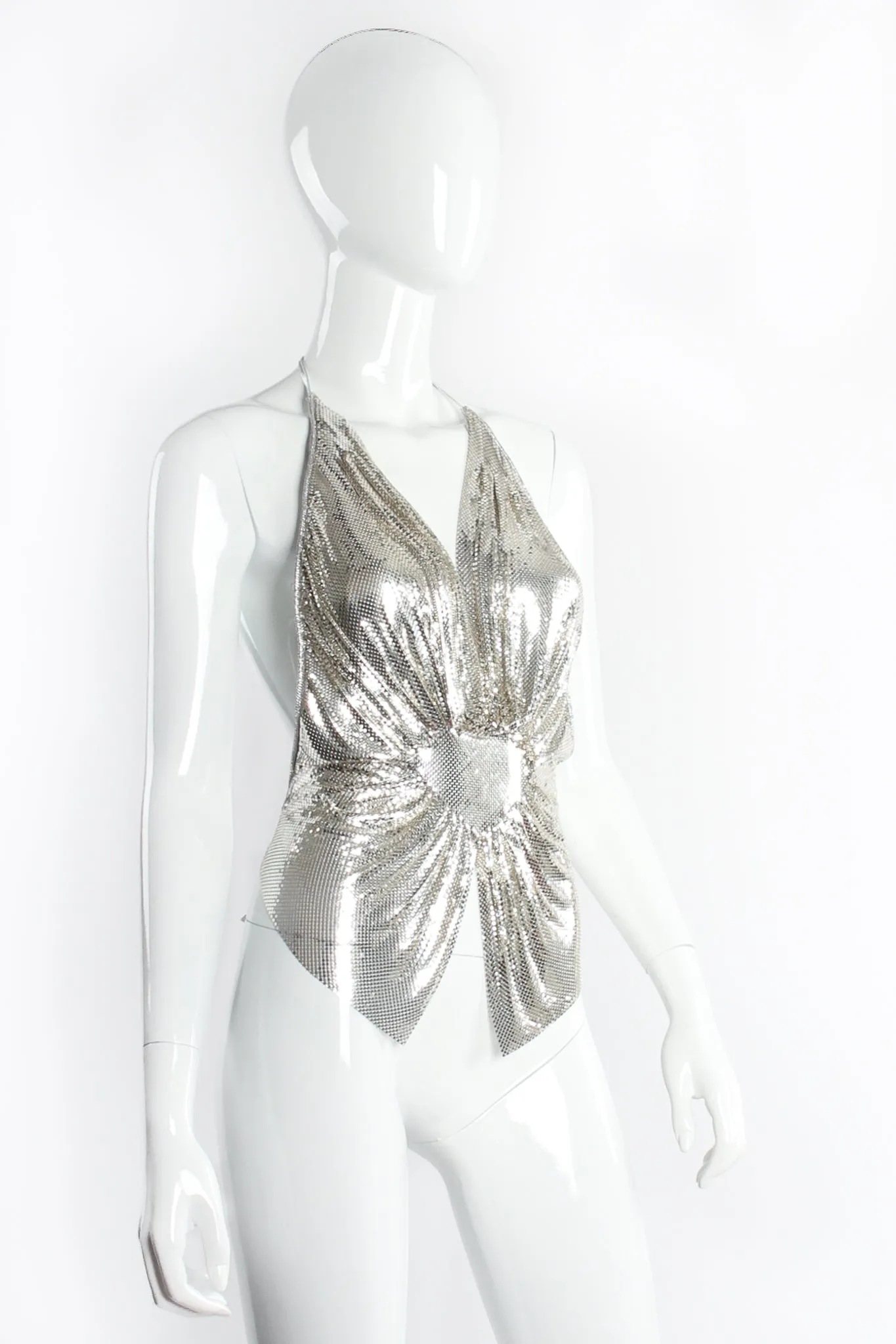 Old Hollywood Gathered Silver Metal Mesh Halter