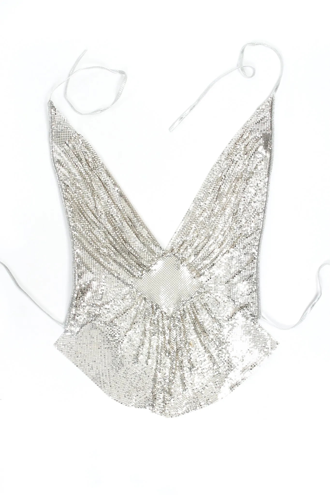 Old Hollywood Gathered Silver Metal Mesh Halter