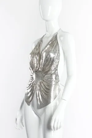 Old Hollywood Gathered Silver Metal Mesh Halter