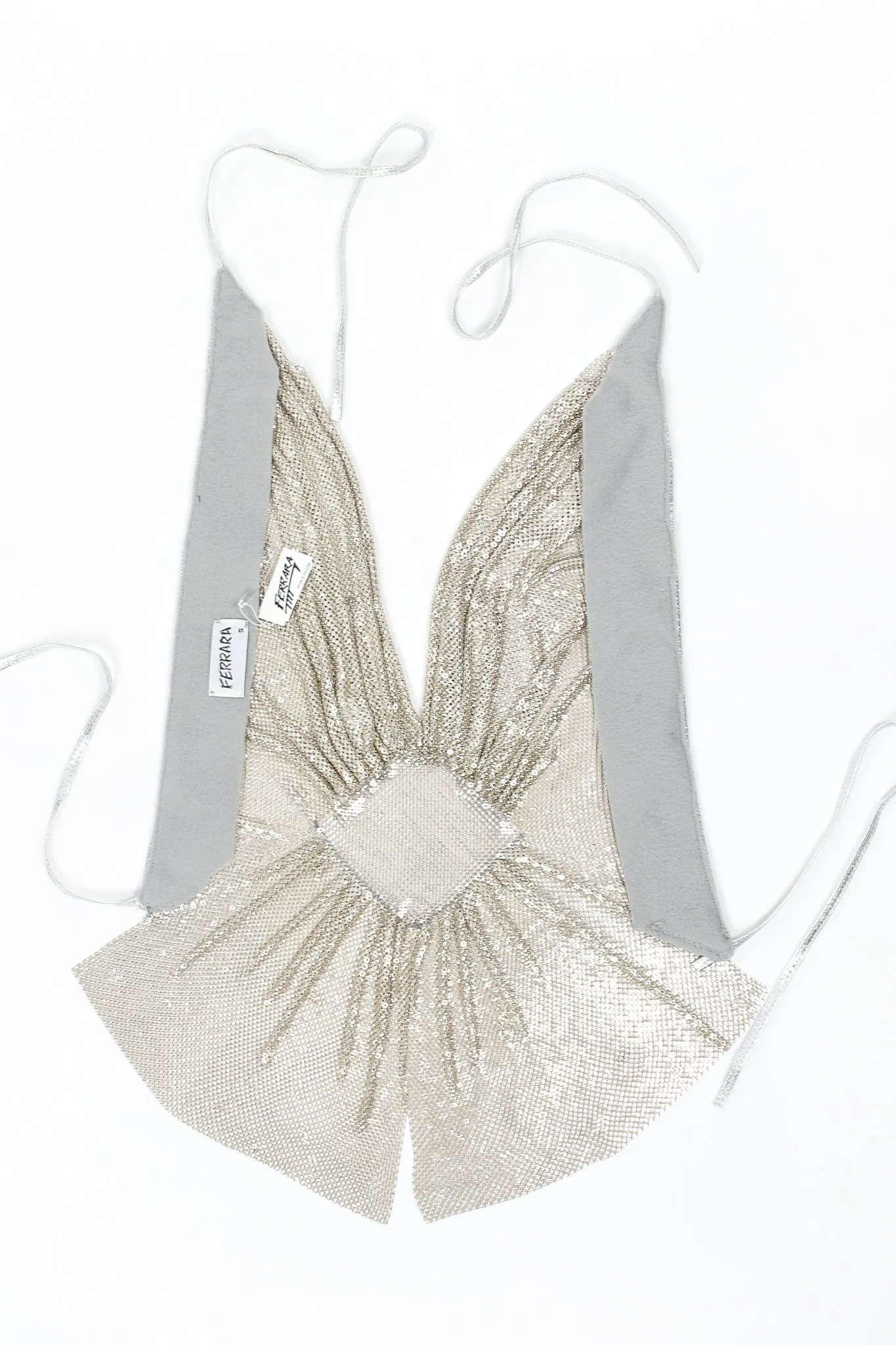 Old Hollywood Gathered Silver Metal Mesh Halter