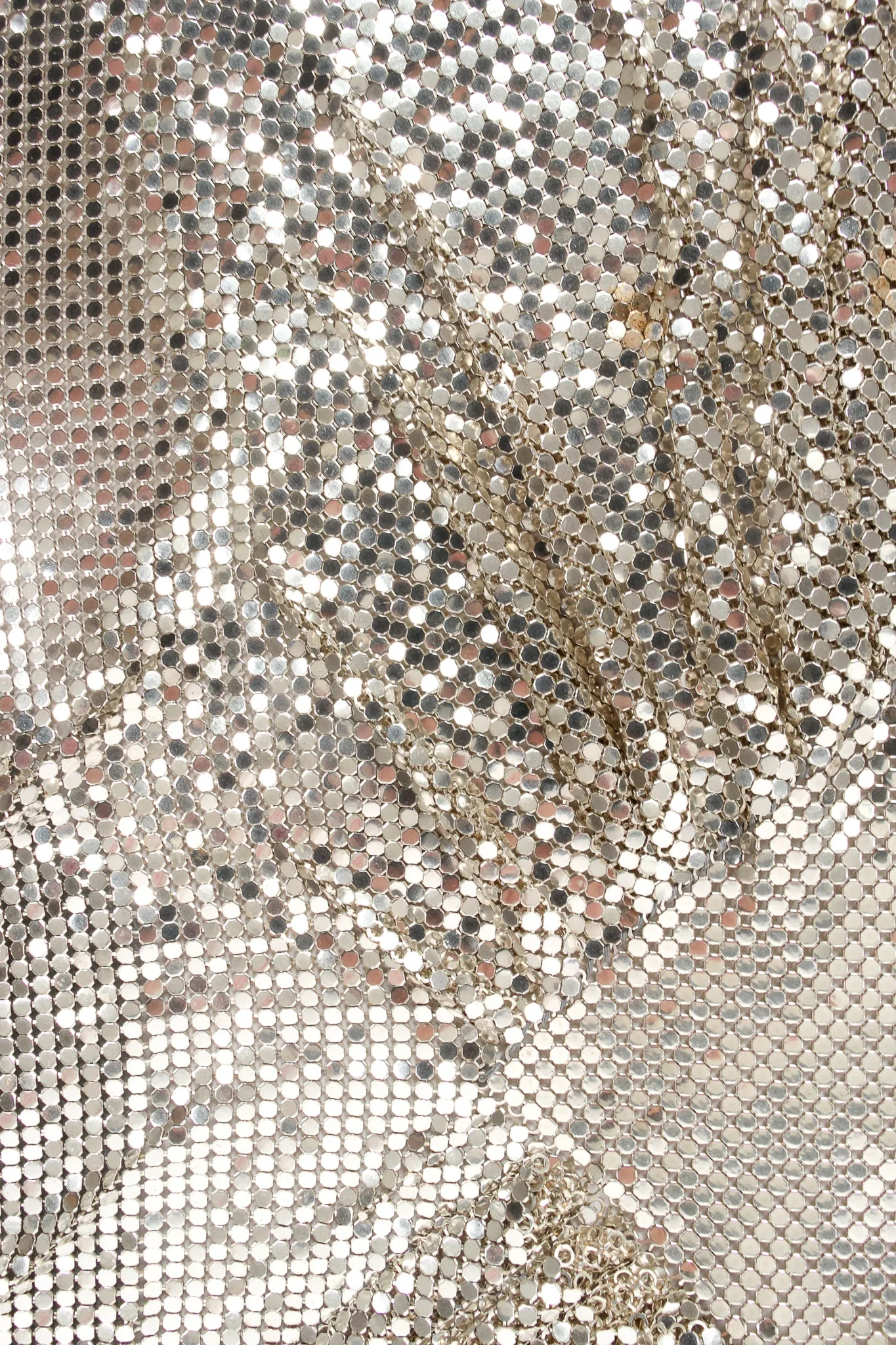 Old Hollywood Gathered Silver Metal Mesh Halter