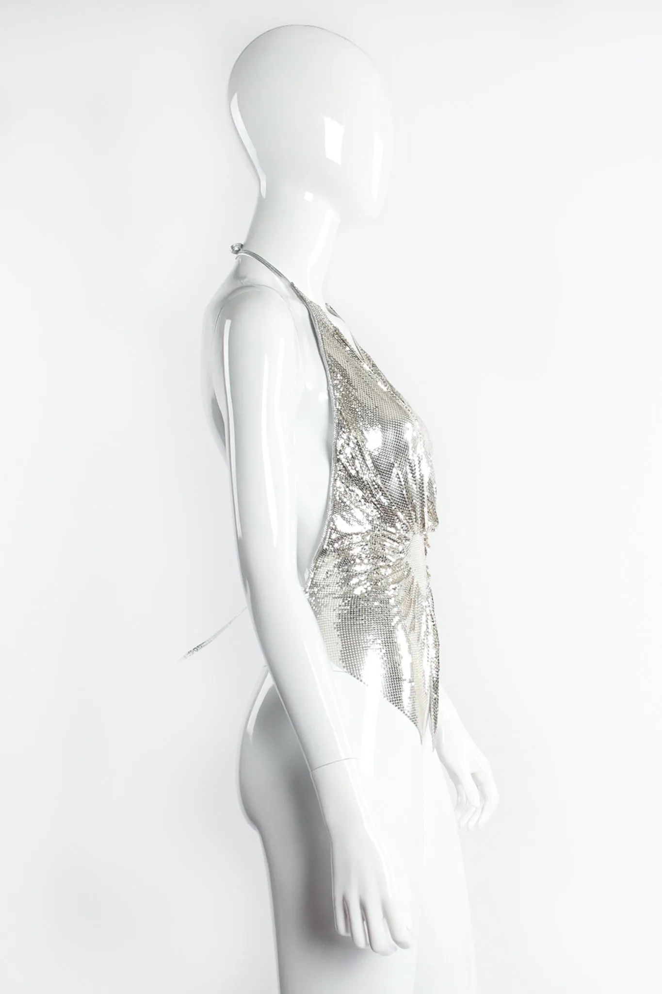 Old Hollywood Gathered Silver Metal Mesh Halter
