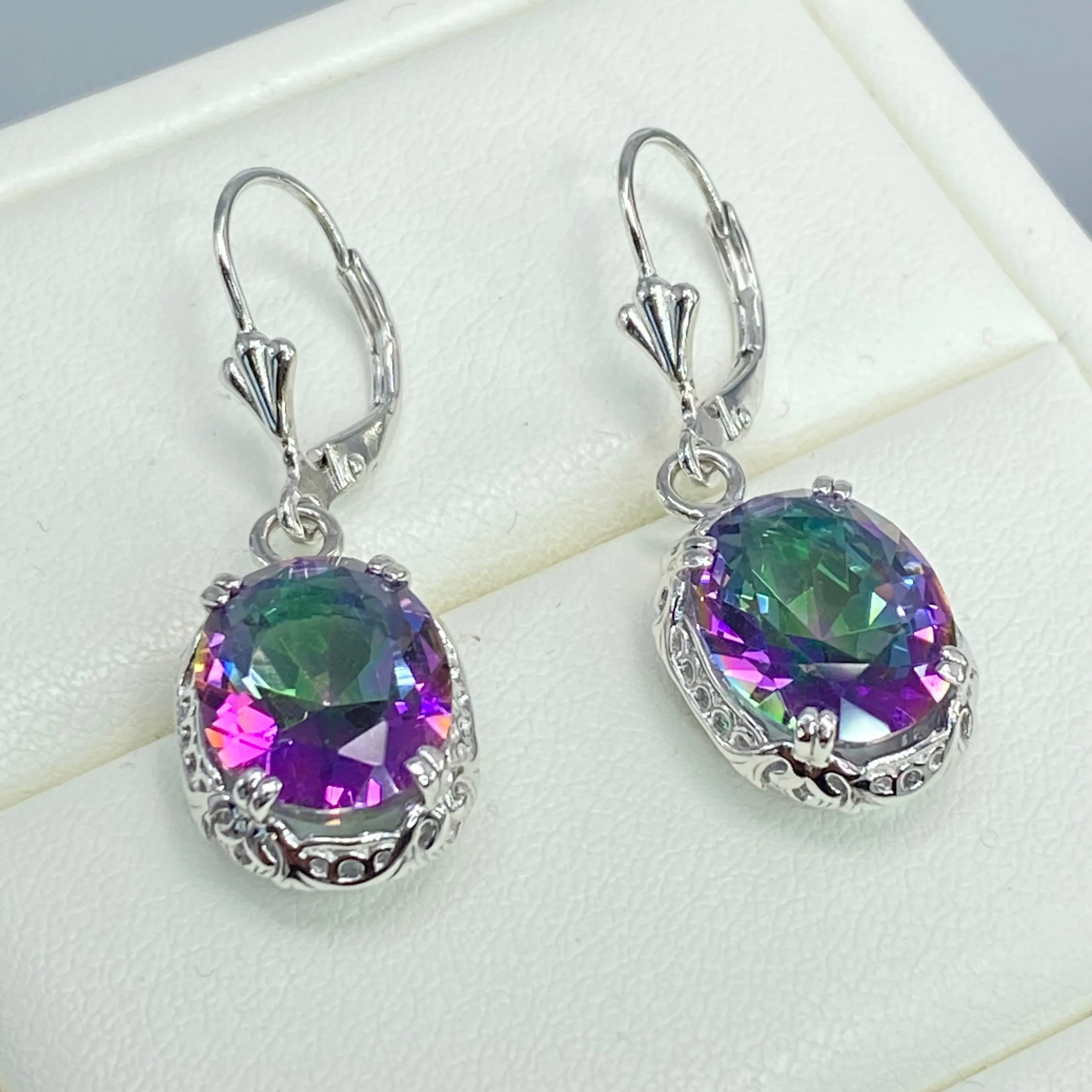 Oval Earrings, Mystic Topaz, Edwardian Jewelry #E70