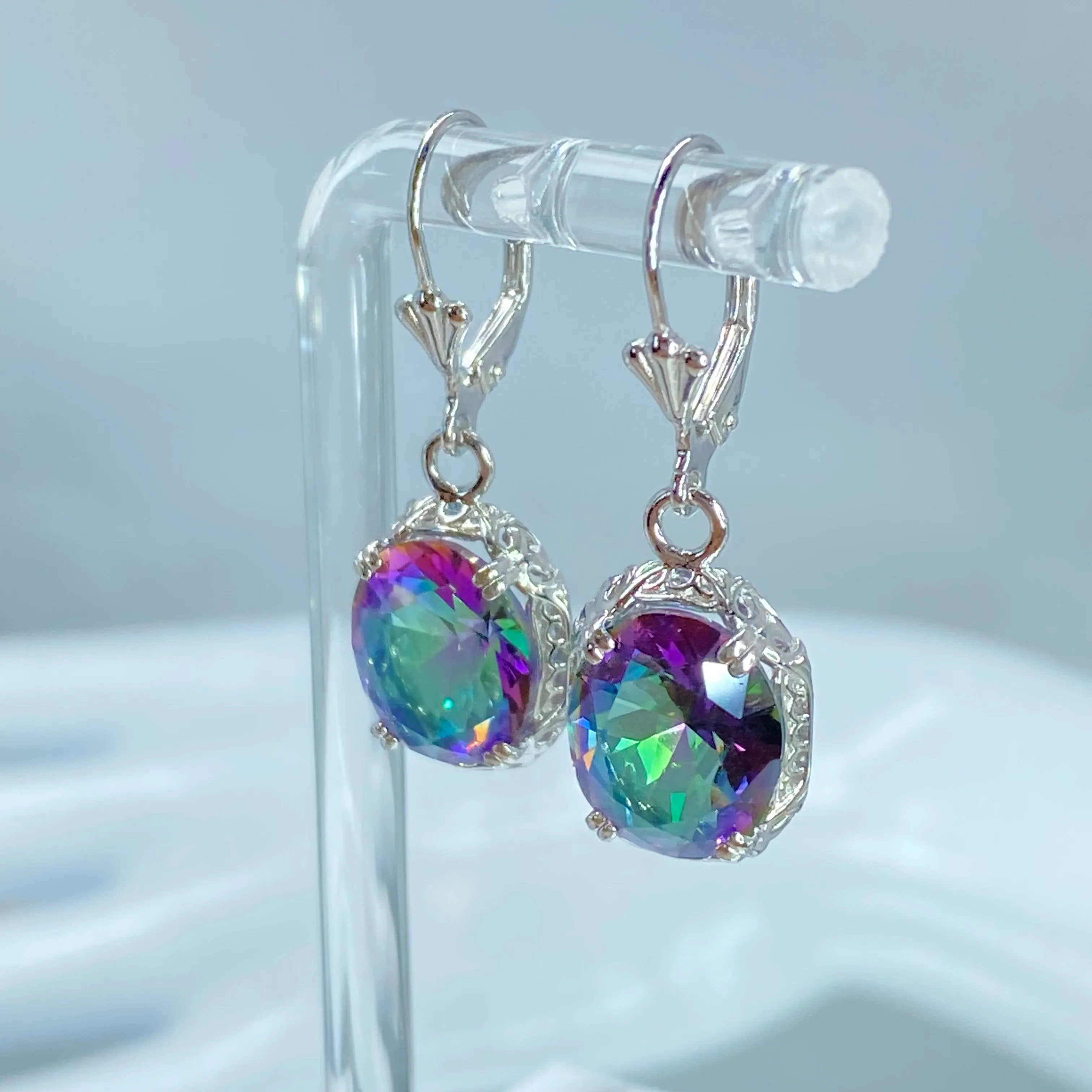 Oval Earrings, Mystic Topaz, Edwardian Jewelry #E70