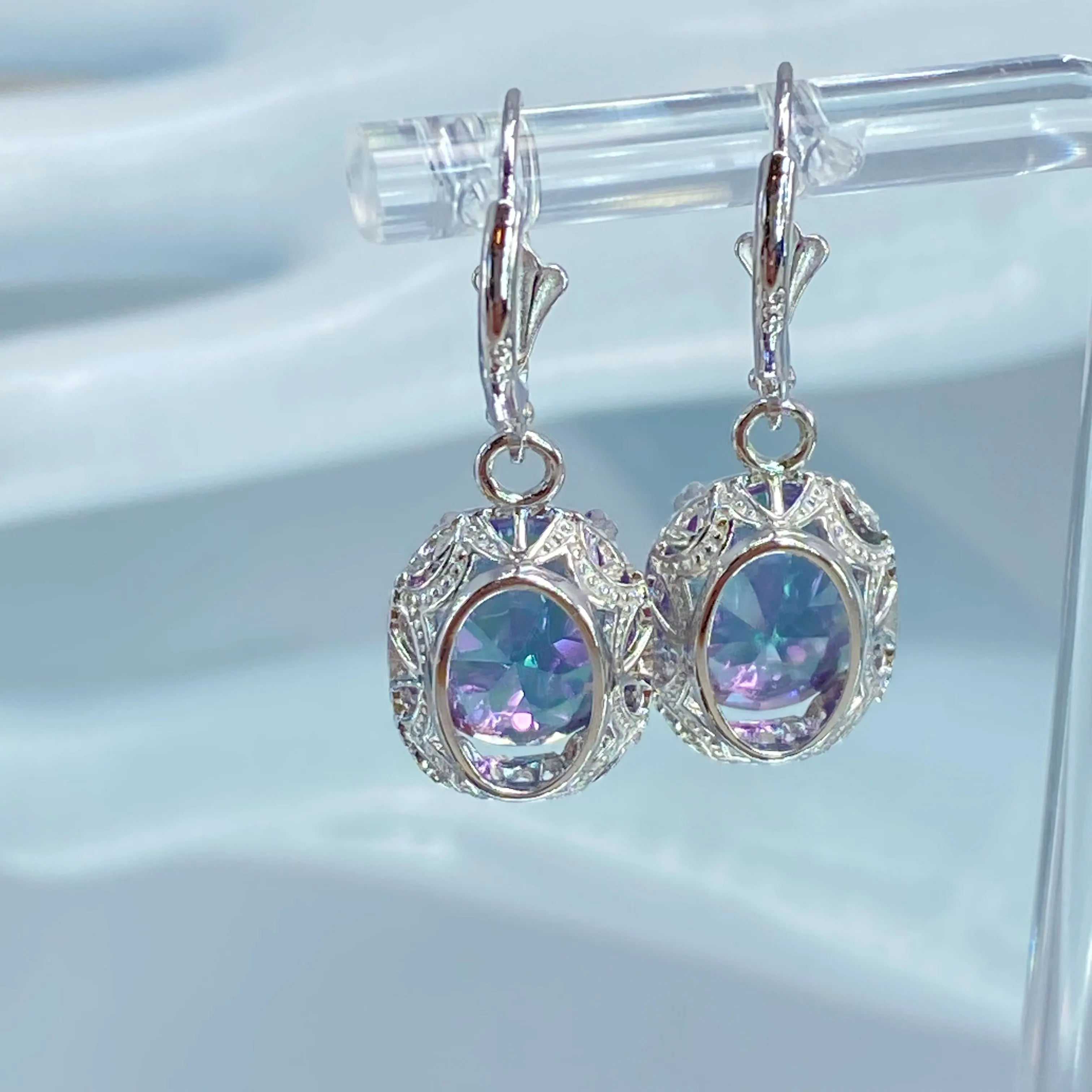 Oval Earrings, Mystic Topaz, Edwardian Jewelry #E70