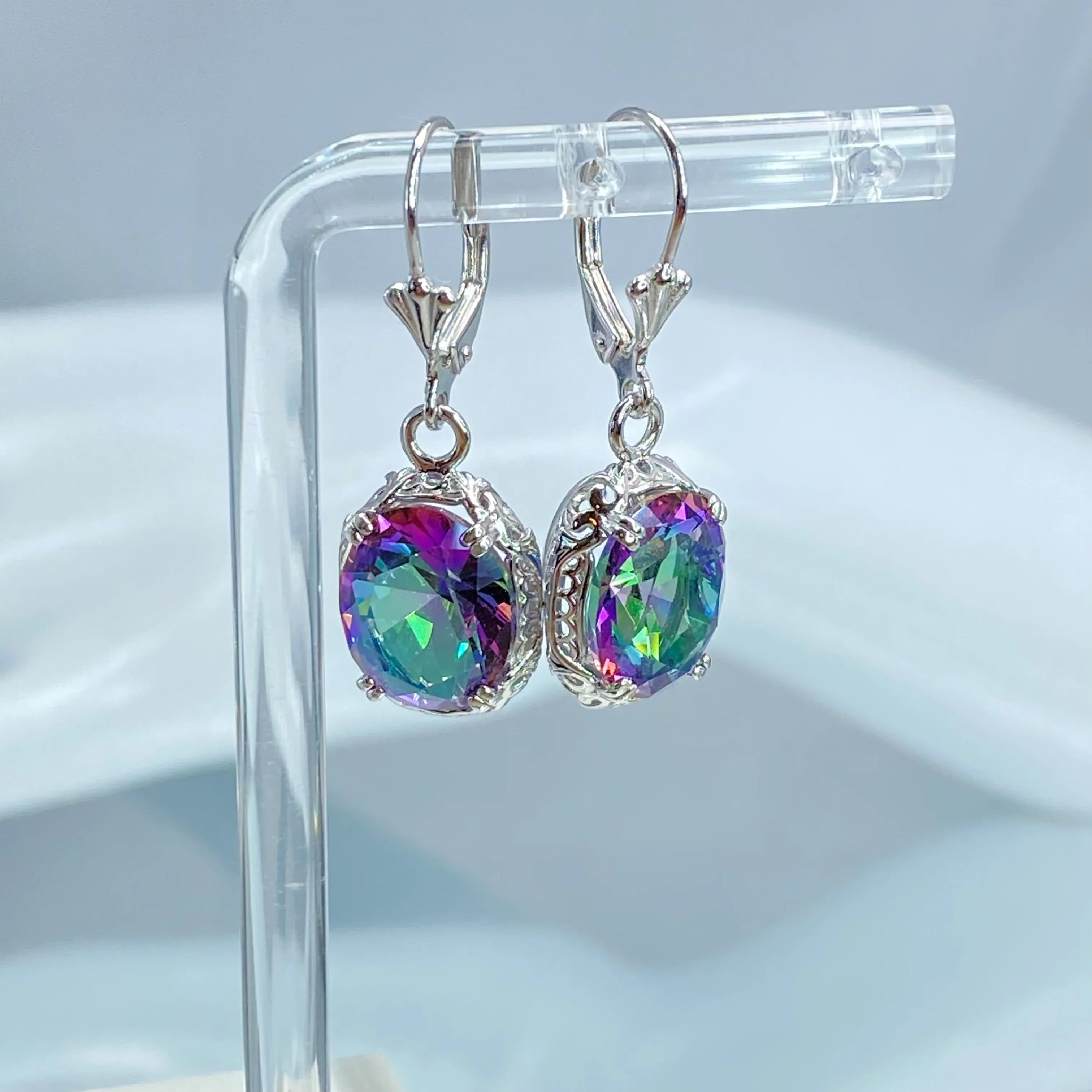 Oval Earrings, Mystic Topaz, Edwardian Jewelry #E70