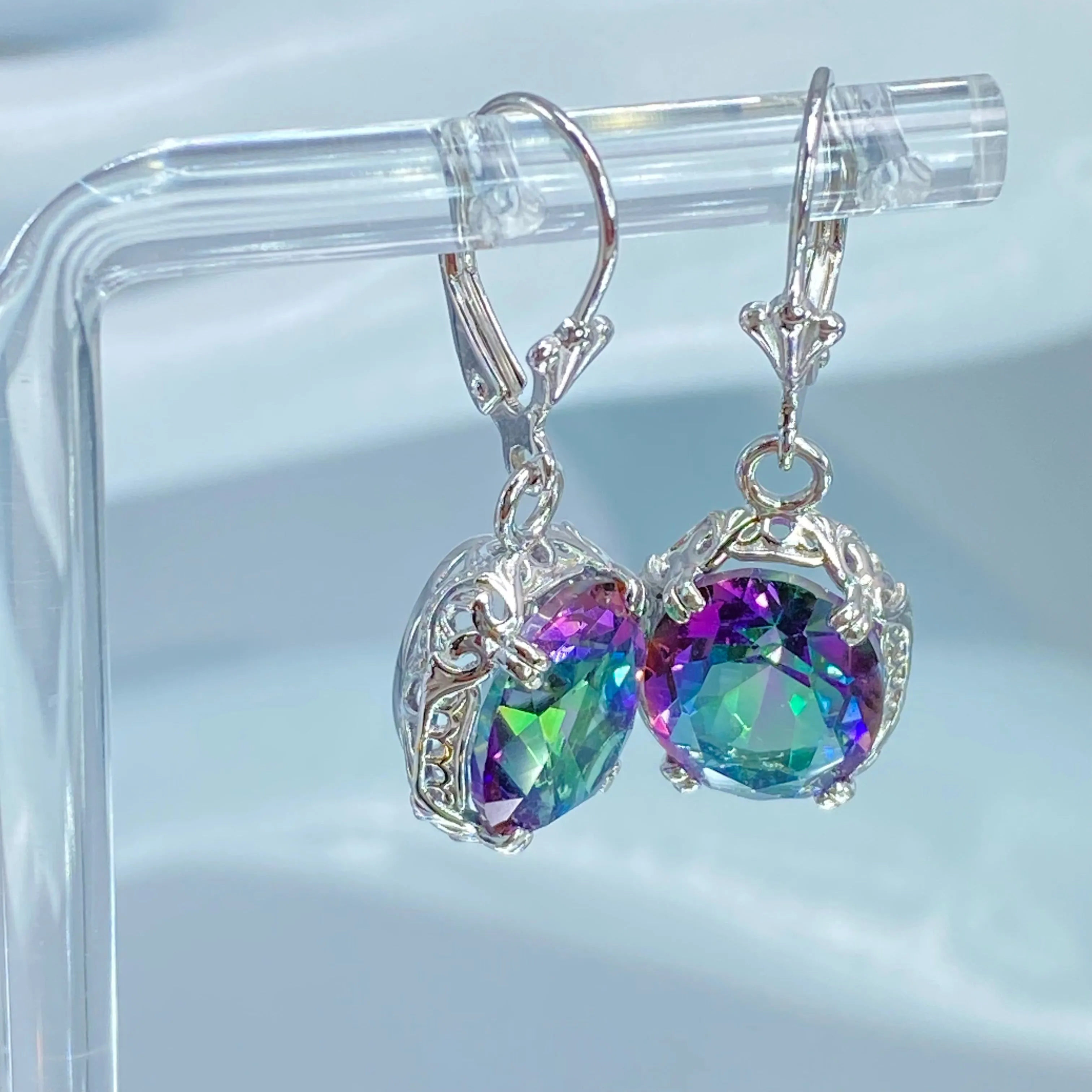Oval Earrings, Mystic Topaz, Edwardian Jewelry #E70