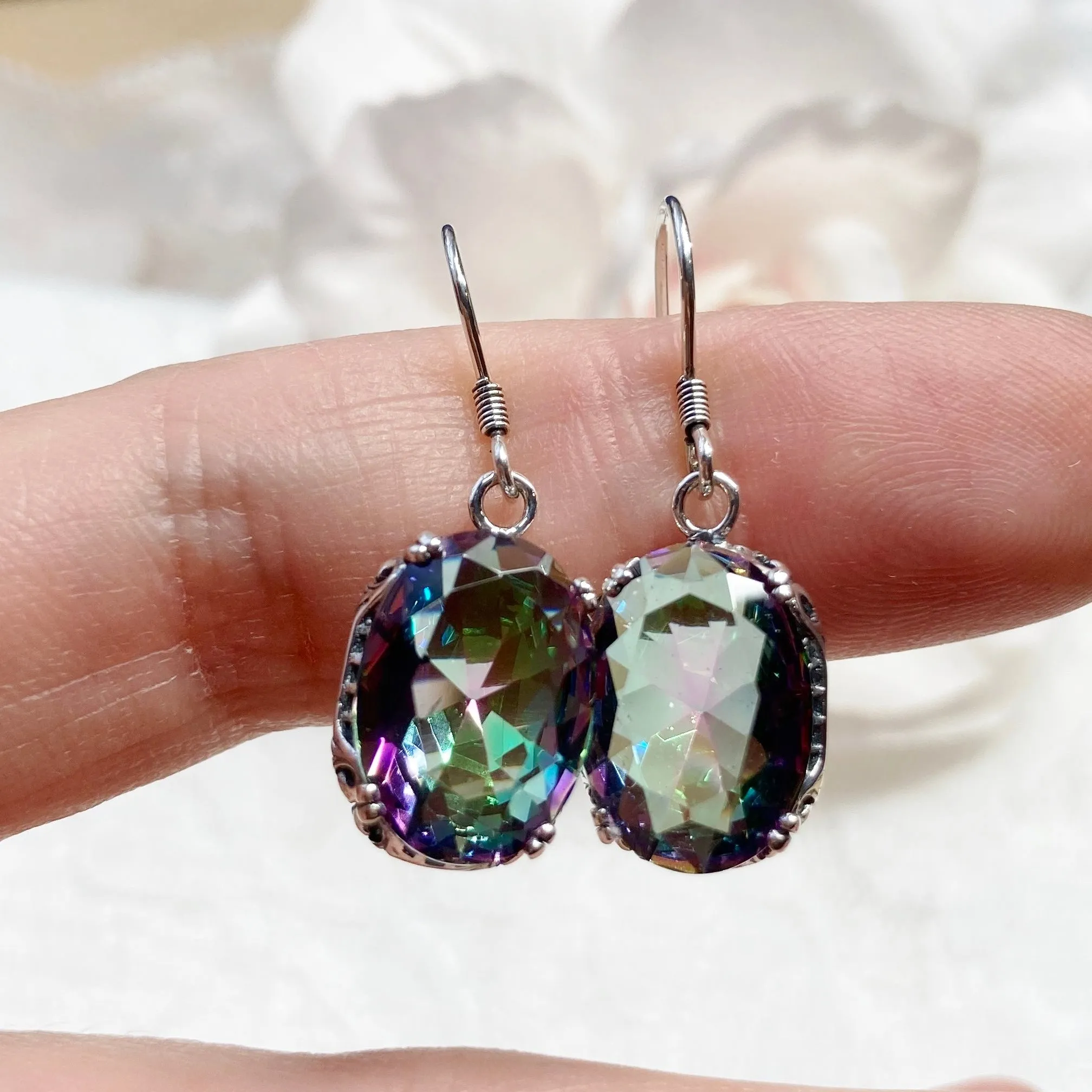 Oval Earrings, Mystic Topaz, Edwardian Jewelry #E70