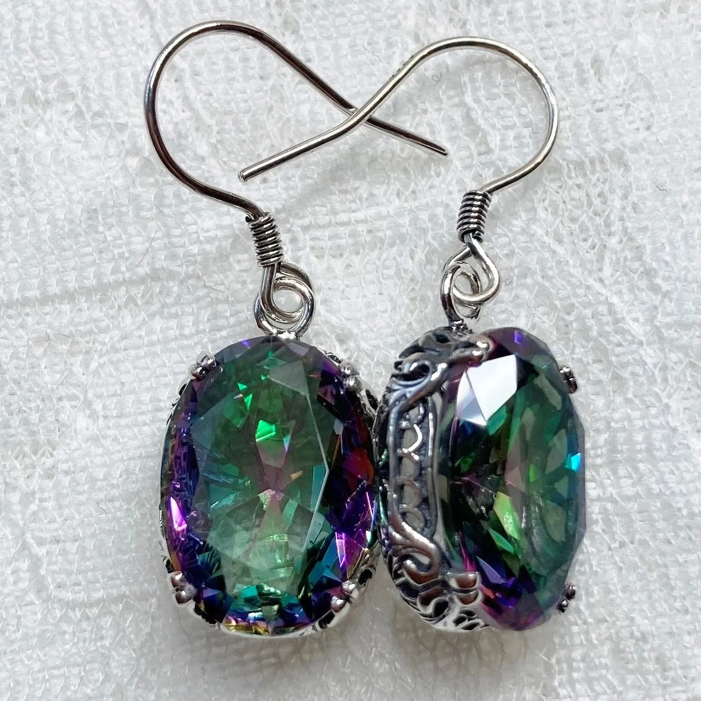 Oval Earrings, Mystic Topaz, Edwardian Jewelry #E70