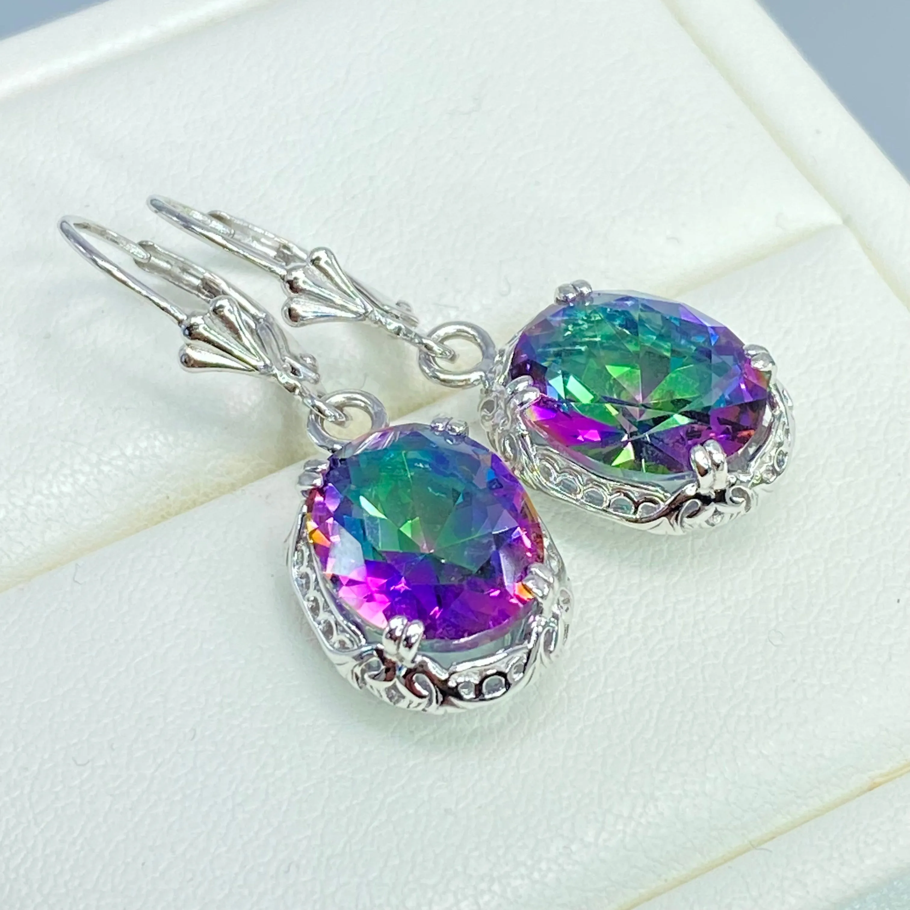 Oval Earrings, Mystic Topaz, Edwardian Jewelry #E70