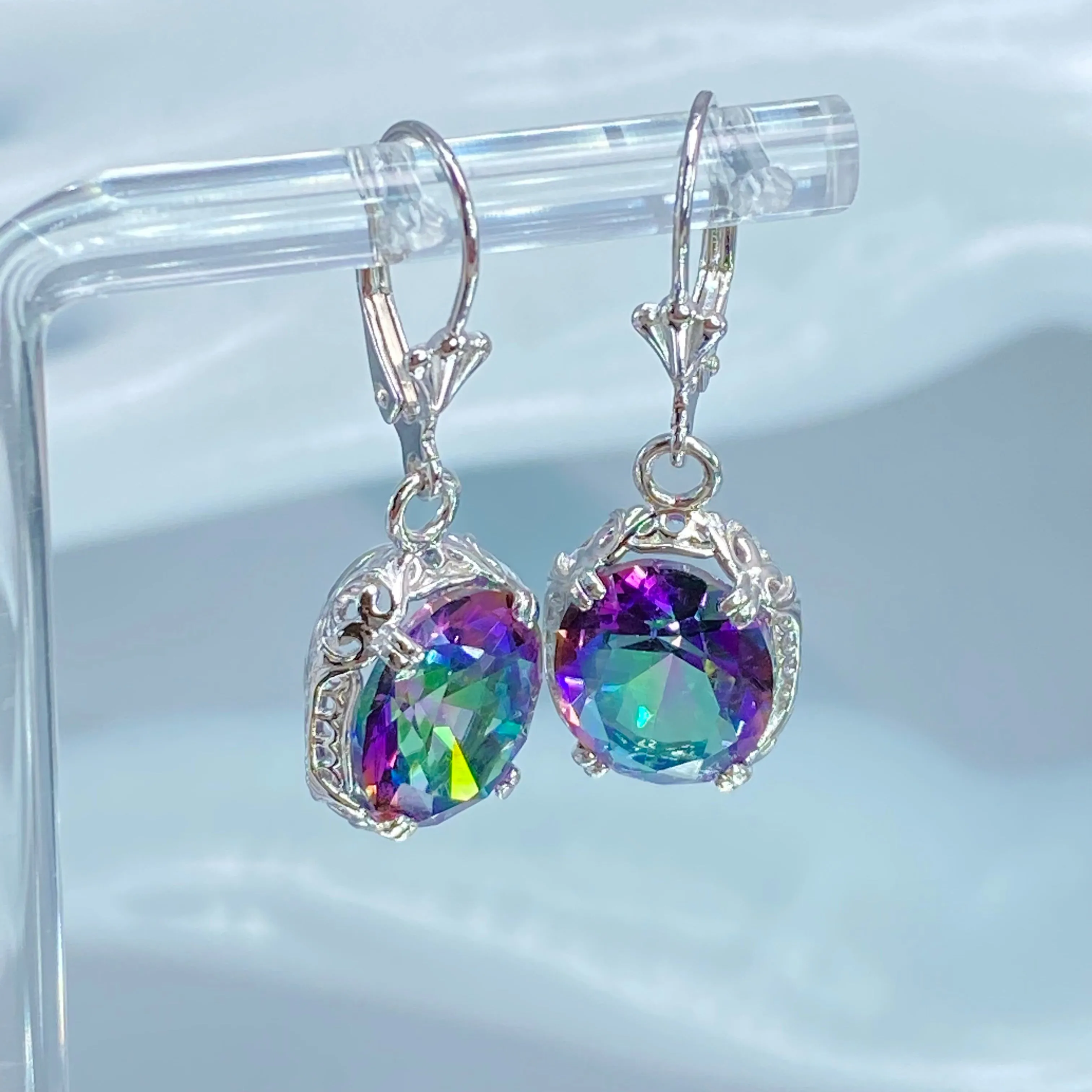 Oval Earrings, Mystic Topaz, Edwardian Jewelry #E70