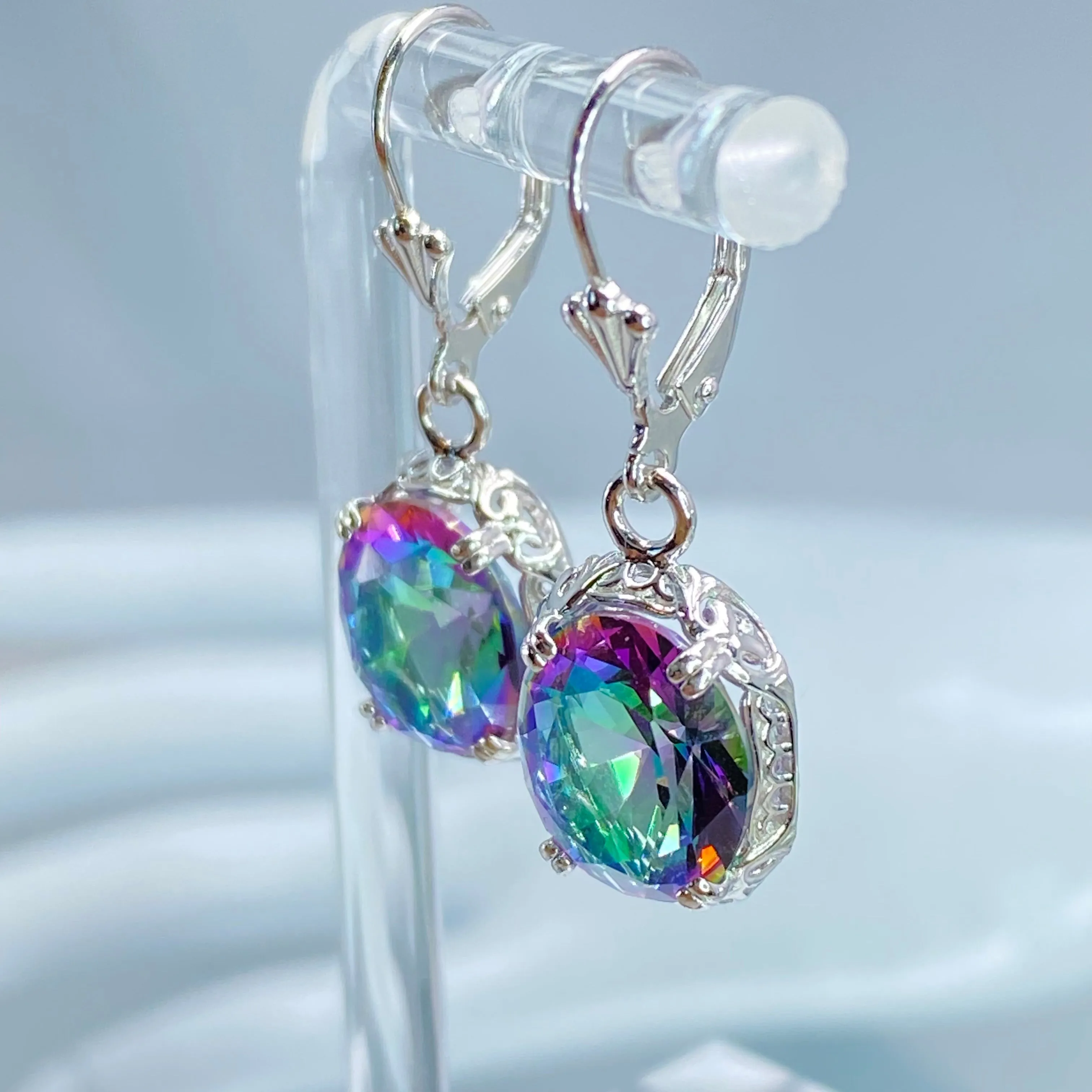 Oval Earrings, Mystic Topaz, Edwardian Jewelry #E70