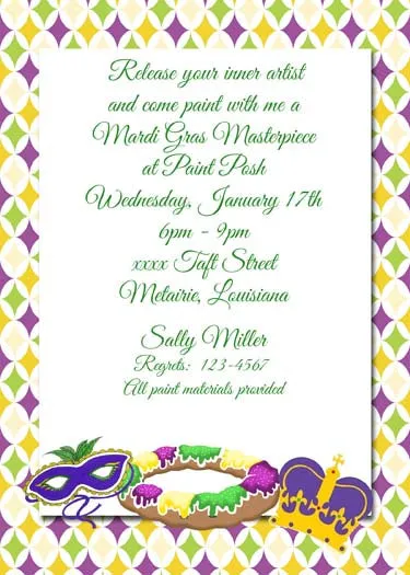 PAINTING MARDI GRAS ICONS CUSTOM INVITATION