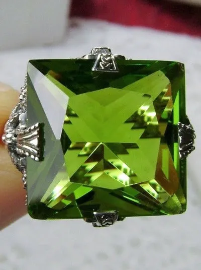 Peridot Ring, 12ct Square Gem, Victorian Jewelry #D77