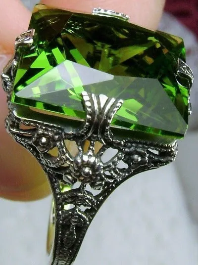Peridot Ring, 12ct Square Gem, Victorian Jewelry #D77