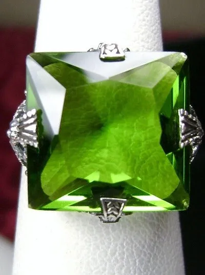 Peridot Ring, 12ct Square Gem, Victorian Jewelry #D77