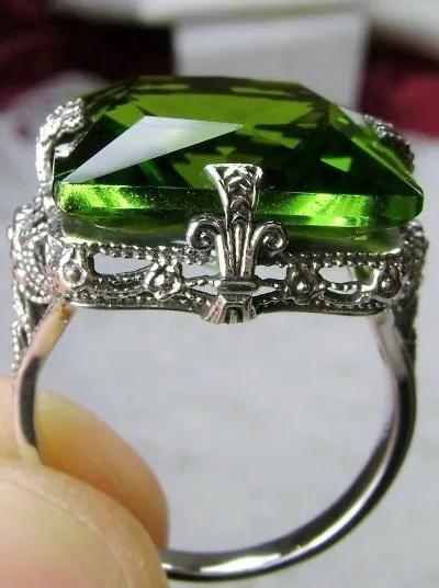 Peridot Ring, 12ct Square Gem, Victorian Jewelry #D77