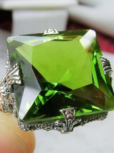 Peridot Ring, 12ct Square Gem, Victorian Jewelry #D77