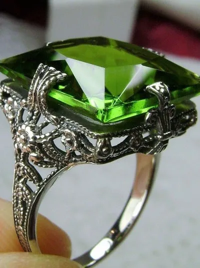 Peridot Ring, 12ct Square Gem, Victorian Jewelry #D77
