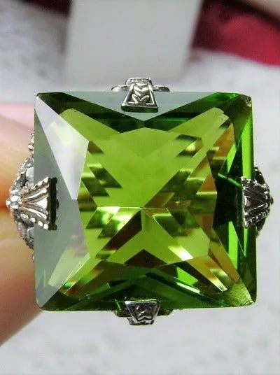 Peridot Ring, 12ct Square Gem, Victorian Jewelry #D77