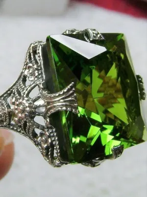 Peridot Ring, 12ct Square Gem, Victorian Jewelry #D77
