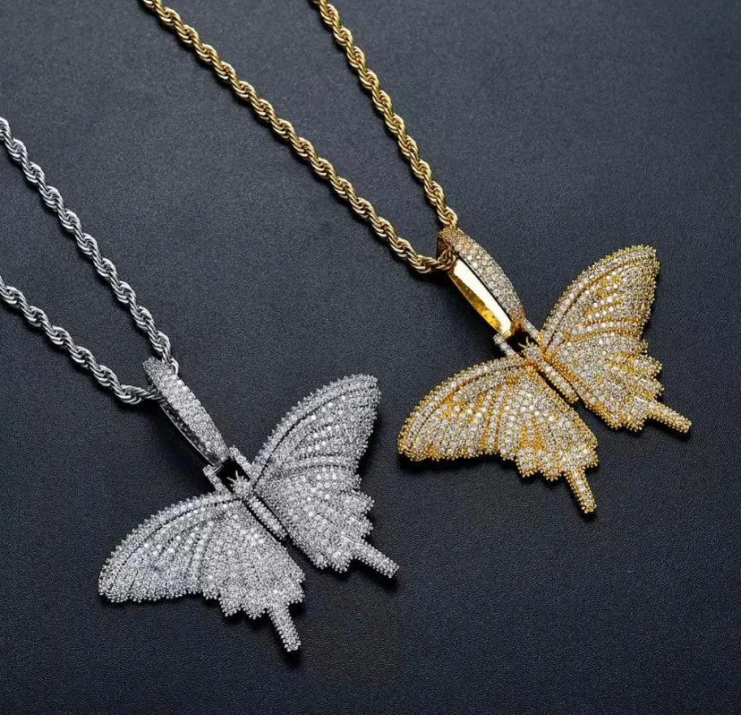 pink  butterfly necklace, butterfly  necklace,butterfly necklace butterfly pendant ,Christmas gift, butterfly pendant , iced butterfly