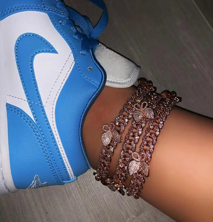 pink cuban  butterfly anklet , butterfly cuban anklet ,Iced Out Zircon custom Color Luxury butterfly anklet, butterfly anklet