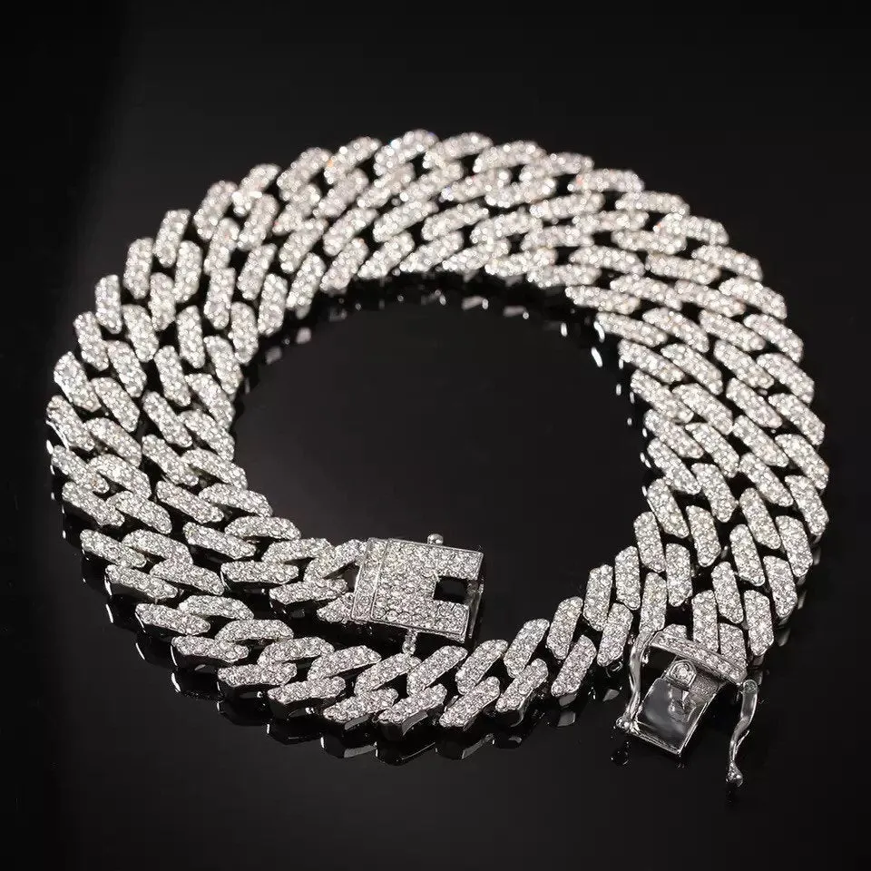 pink cuban chain necklace, blinged iced cuban necklace , Micro Paved 12mm S-Link Miami Cuban Necklaces Hiphop Men and women Iced necklace