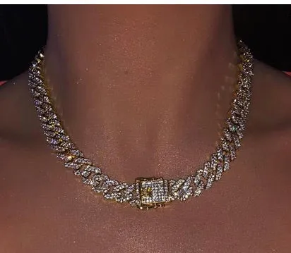pink cuban chain necklace, blinged iced cuban necklace , Micro Paved 12mm S-Link Miami Cuban Necklaces Hiphop Men and women Iced necklace