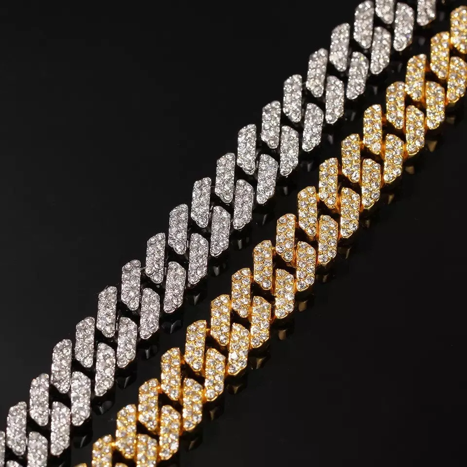 pink cuban chain necklace, blinged iced cuban necklace , Micro Paved 12mm S-Link Miami Cuban Necklaces Hiphop Men and women Iced necklace