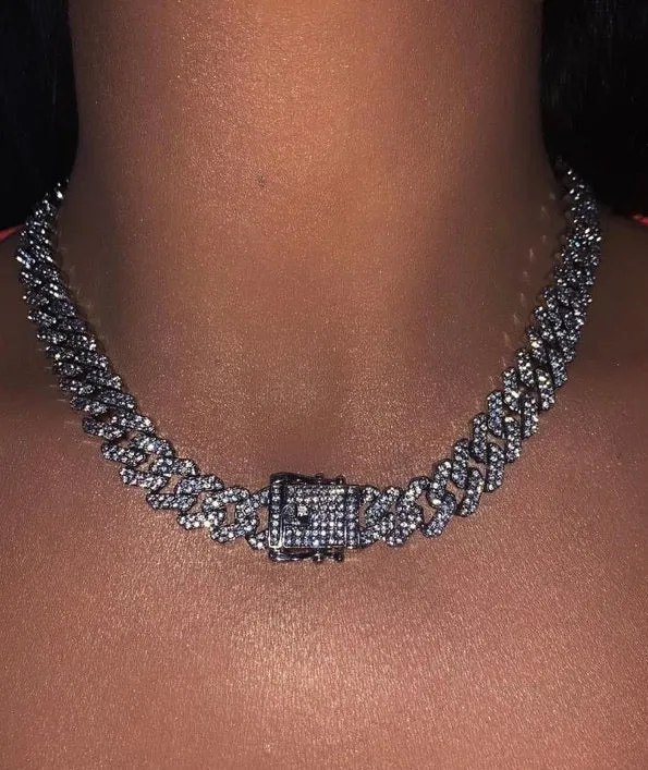 pink cuban chain necklace, blinged iced cuban necklace , Micro Paved 12mm S-Link Miami Cuban Necklaces Hiphop Men and women Iced necklace